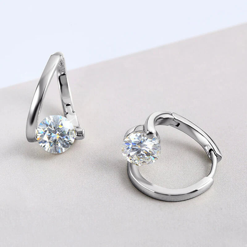 Belamol® Solitaire Round Moissanite Hoop Earrings