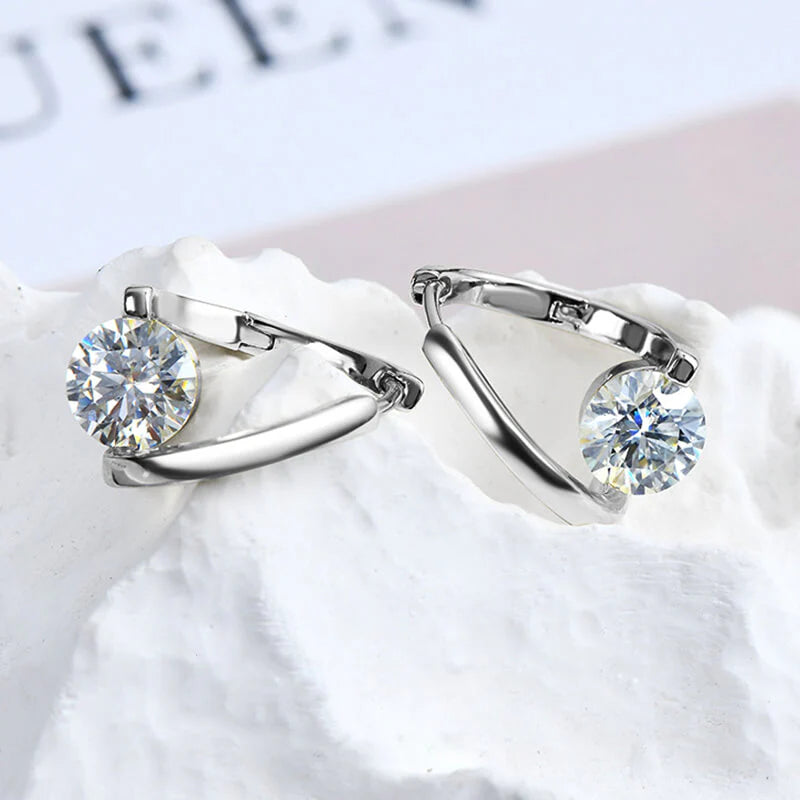 Belamol® Solitaire Round Moissanite Hoop Earrings